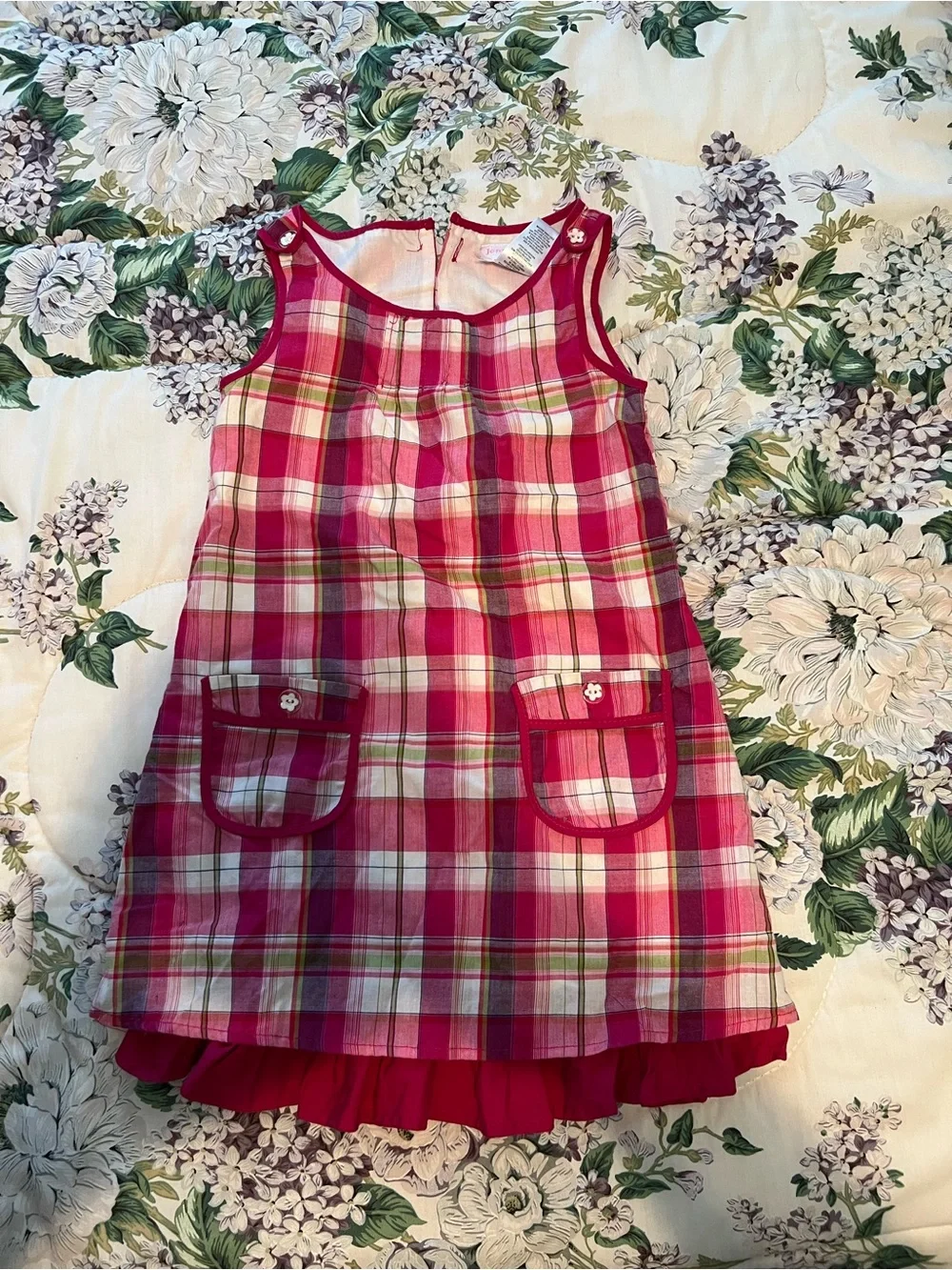 Jenny & Me Green and Red Plaid Jumper Dress Size 5